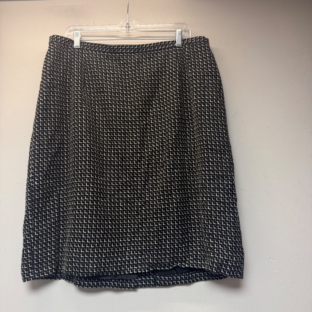 Talbots Pencil Skirt Women 18W Black White Excellent Tweed Rayon Cotton USA